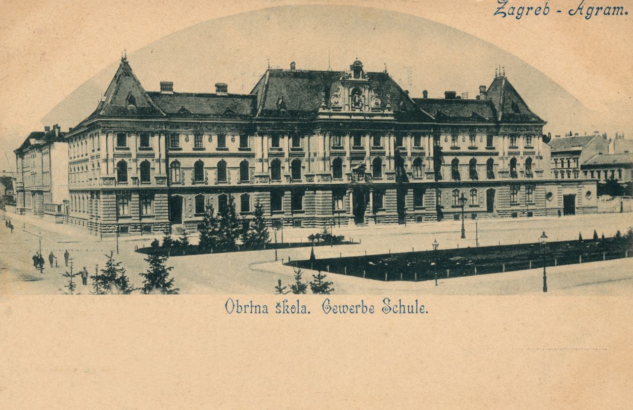 Obrtna škola, Sveučilišni trg (današnji Trg Republike Hrvatske) oko 1900. godine